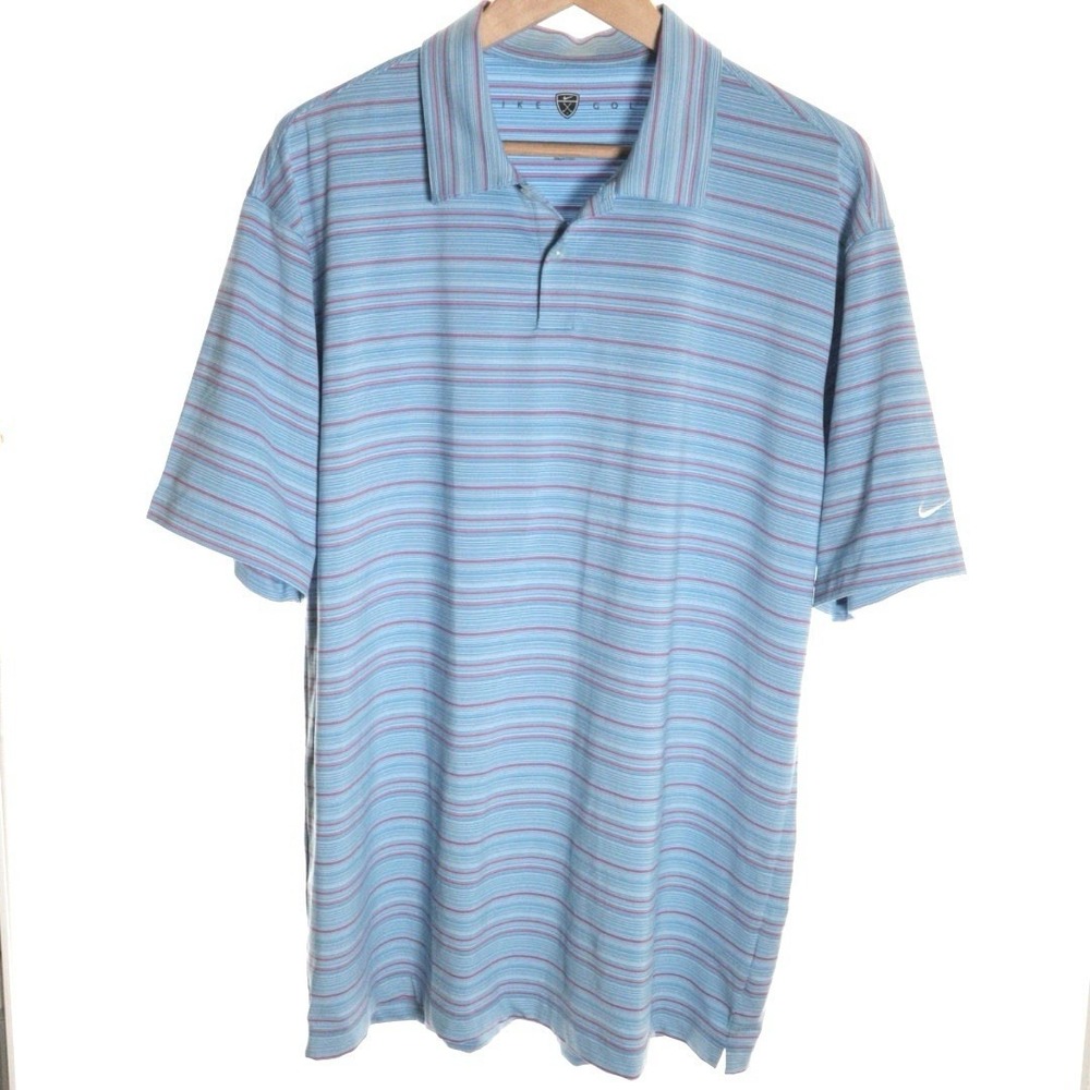 Nike Golf Dri-FIT Polo Shirt Mens XL Blue Striped Short Sleeve Performance EUC